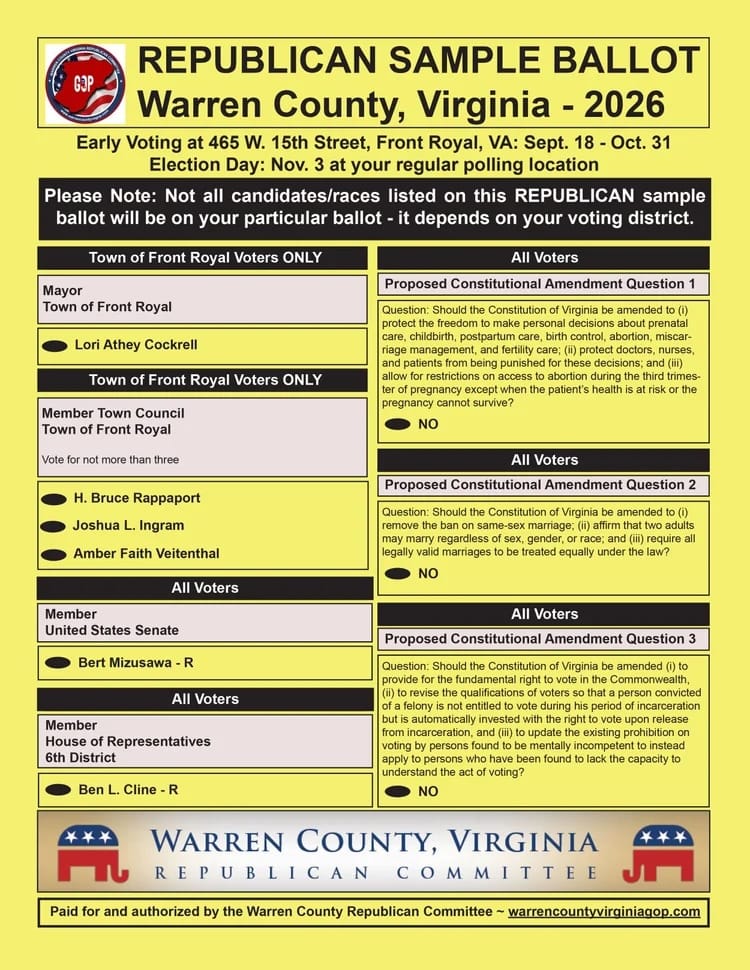 Sample Republican ballot for the November 2026 election